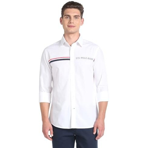U.S. Polo Assn. Men's Striped Regular Fit Shirt (Ussht-G69_White