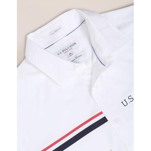 U.S. Polo Assn. Men's Striped Regular Fit Shirt (Ussht-G69_White