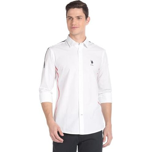 U.S. Polo Assn. Men's Cotton Solid Regular Fit Shirt (Ussht-G74_White, Medium
