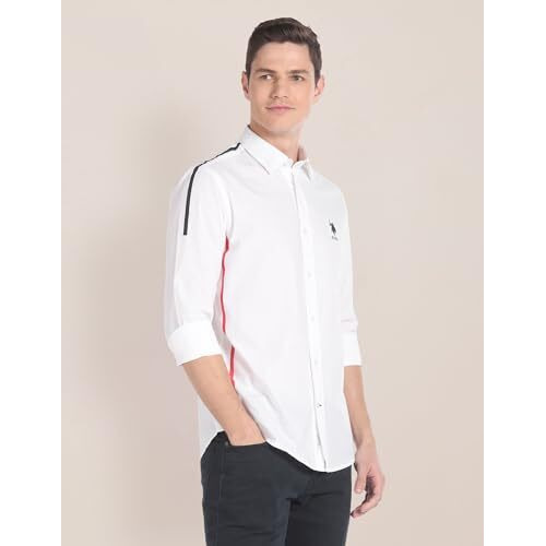 U.S. Polo Assn. Men's Cotton Solid Regular Fit Shirt (Ussht-G74_White, Medium