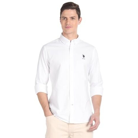 U.S. Polo Assn. Men's Solid Regular Fit Shirt (Ussht-G75_White
