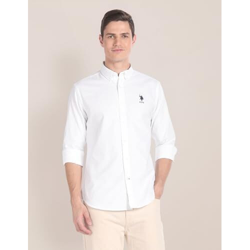 U.S. Polo Assn. Men's Solid Regular Fit Shirt (Ussht-G75_White