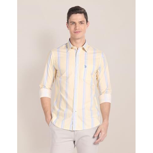 U.S. Polo Assn. Men's Striped Regular Fit Shirt (Ussht-G79_Yellow
