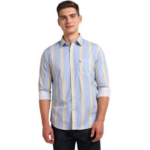 U.S. Polo Assn. Men's Striped Regular Fit Shirt (Ussht-G79_Blue