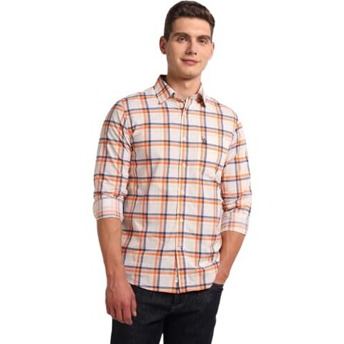 U.S. Polo Assn. Men's Checkered Regular Fit Shirt (Ussht-G82_Orange