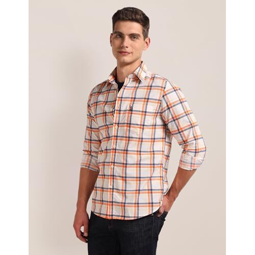 U.S. Polo Assn. Men's Checkered Regular Fit Shirt (Ussht-G82_Orange