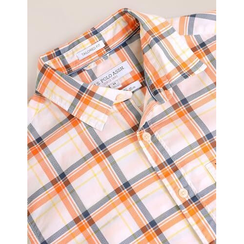 U.S. Polo Assn. Men's Checkered Regular Fit Shirt (Ussht-G82_Orange