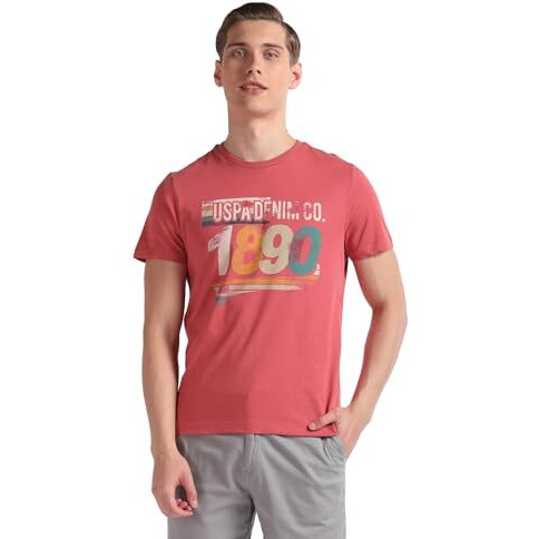 U.S. Polo Assn. Men's Plaid Slim Fit T-Shirt (Udtsh1872_Coral Pink