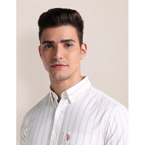 U.S. Polo Assn. Men's Striped Regular Fit Shirt (Ussht1914_Ivory