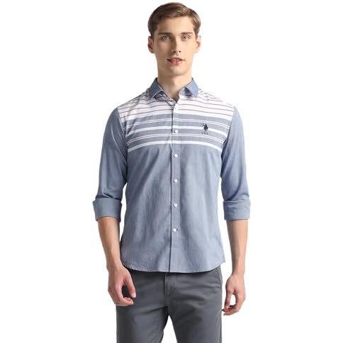 U.S. Polo Assn. Men's Striped Regular Fit Shirt (Ussht1983_Blue