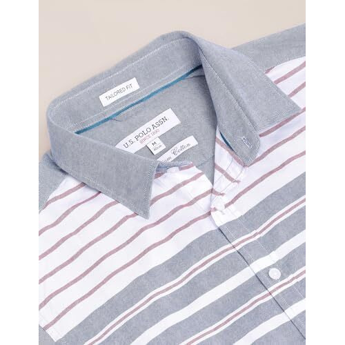 U.S. Polo Assn. Men's Striped Regular Fit Shirt (Ussht1983_Blue