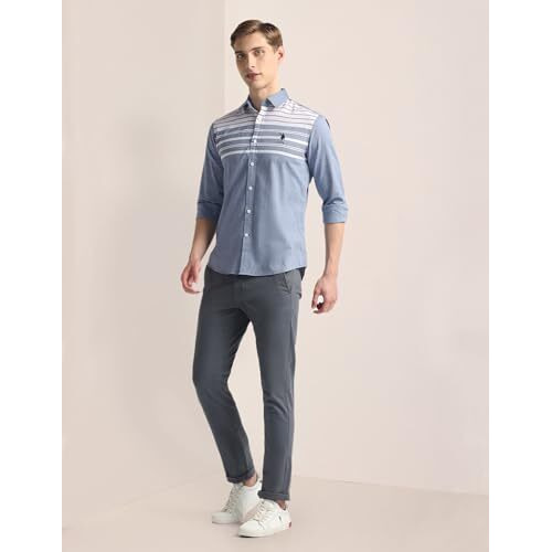 U.S. Polo Assn. Men's Striped Regular Fit Shirt (Ussht1983_Blue