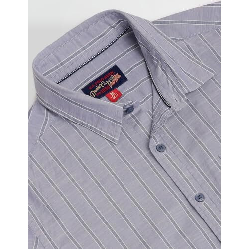 U.S. Polo Assn. Men's Striped Slim Fit Shirt (Udsht0909_Steel Blue
