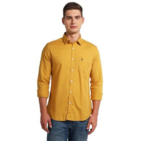 U.S. Polo Assn. Men's Solid Slim Fit Shirt (Udsht0917_Mustard
