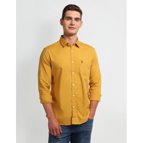 U.S. Polo Assn. Men's Solid Slim Fit Shirt (Udsht0917_Mustard