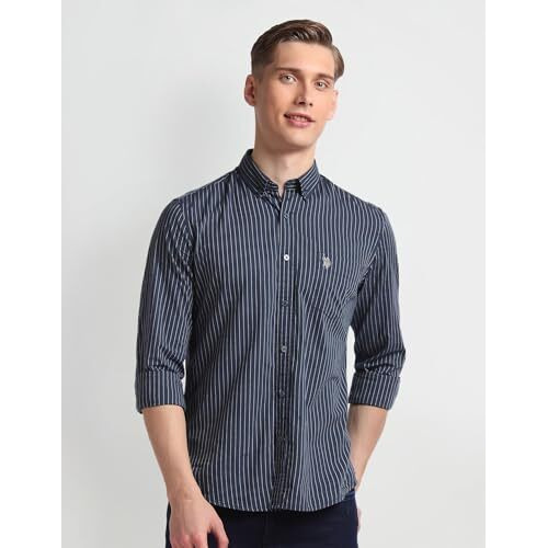 U.S. Polo Assn. Men's Cotton Striped Slim Fit Shirt (Udsht0922_Navy,40