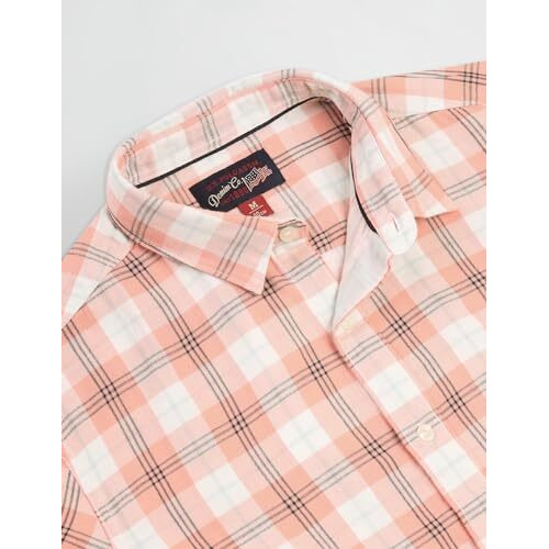 U.S. Polo Assn. Men's Cotton Checkered Slim Fit Shirt (Udsht0931_Peach, 46