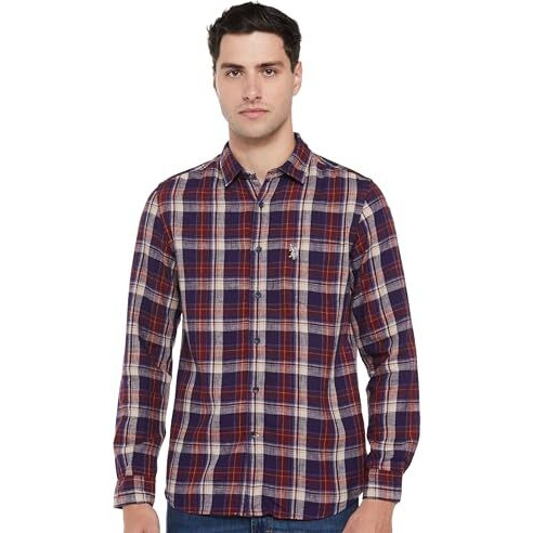 U.S. Polo Assn. Men's Cotton Regular Fit Shirt (Udsht0965_Maroon, Medium