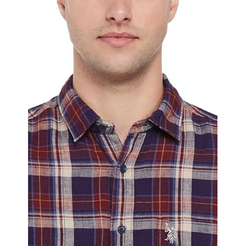 U.S. Polo Assn. Men's Cotton Regular Fit Shirt (Udsht0965_Maroon, Medium