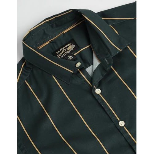 U.S. Polo Assn. Men's Cotton Striped Slim Fit Shirt (Udsht1142_Green, Medium