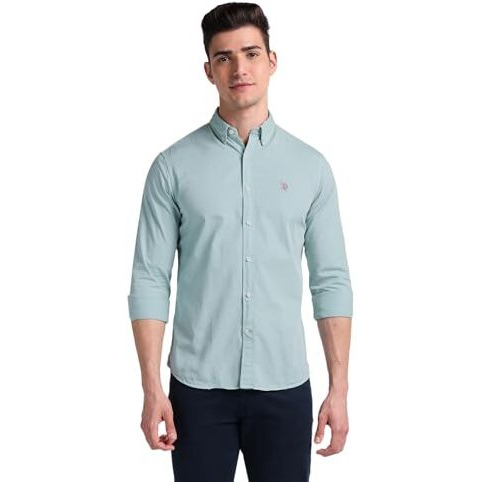 U.S. Polo Assn. Men's Solid Regular Fit Shirt (Ussht1906_Aqua