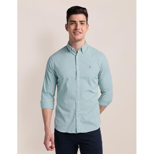 U.S. Polo Assn. Men's Solid Regular Fit Shirt (Ussht1906_Aqua