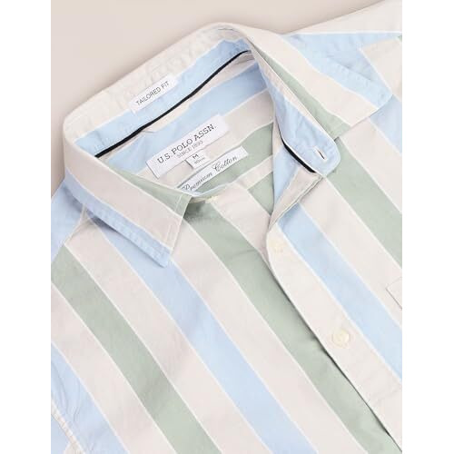 U.S. Polo Assn. Men's Striped Regular Fit Shirt (Ussht1910_Beige, Blue And Green