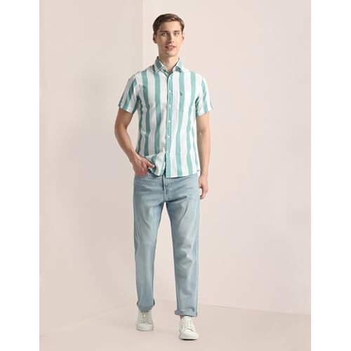 U.S. Polo Assn. Men's Striped Regular Fit Shirt (Ussht1911_Green