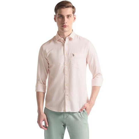 U.S. Polo Assn. Men's Woven Design Regular Fit Shirt (Ussht1917_Pink