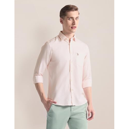 U.S. Polo Assn. Men's Woven Design Regular Fit Shirt (Ussht1917_Pink