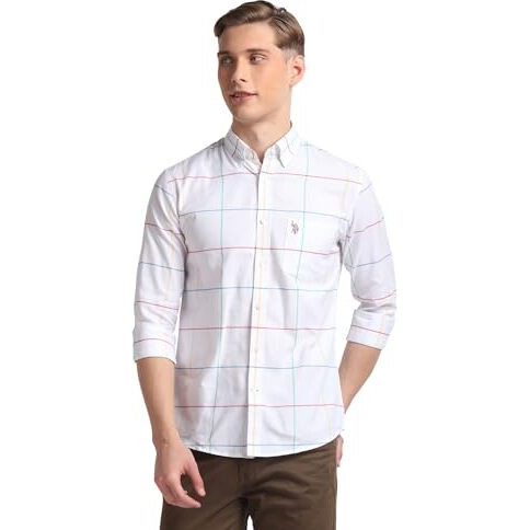 U.S. Polo Assn. Men's Checkered Regular Fit Shirt (Ussht1927_White