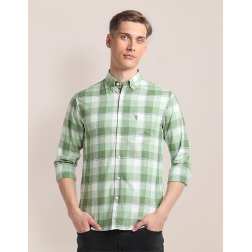 U.S. Polo Assn. Men's Checkered Regular Fit Shirt (Ussht1927_White