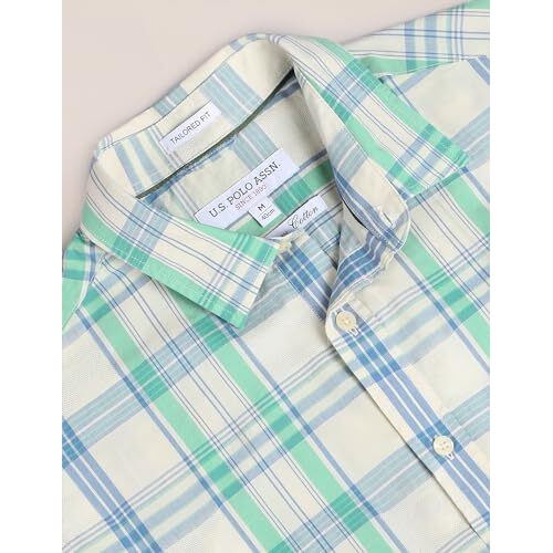 U.S. Polo Assn. Men's Cotton Checkered Regular Fit Shirt (Ussht1928_Light Green, Xl
