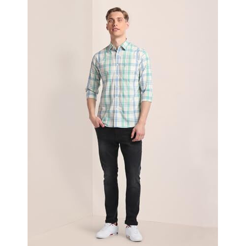 U.S. Polo Assn. Men's Cotton Checkered Regular Fit Shirt (Ussht1928_Light Green, Xl