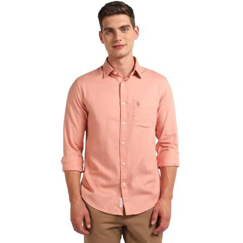 U.S. Polo Assn. Men's Solid Regular Fit Shirt (Ussht1941_Coral