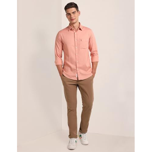 U.S. Polo Assn. Men's Solid Regular Fit Shirt (Ussht1941_Coral