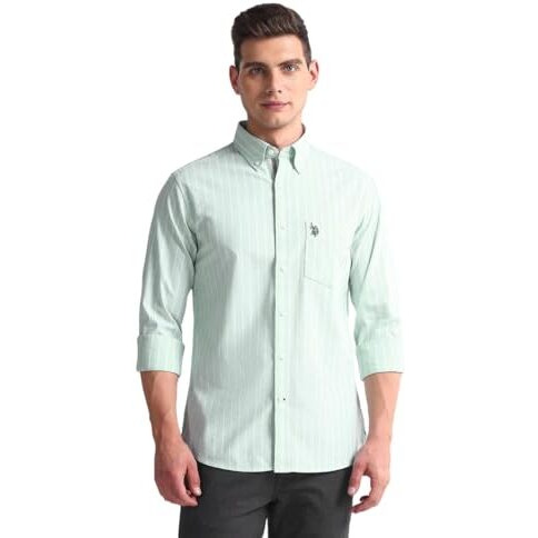 U.S. Polo Assn. Men's Cotton Striped Regular Fit Shirt (Ussht1960_Green, Xl