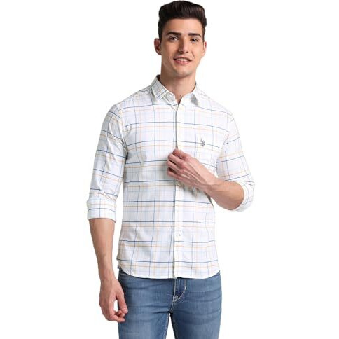 U.S. Polo Assn. Men's Checkered Regular Fit Shirt (Ussht2012_White
