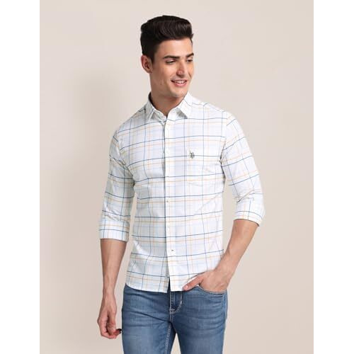 U.S. Polo Assn. Men's Checkered Regular Fit Shirt (Ussht2012_White