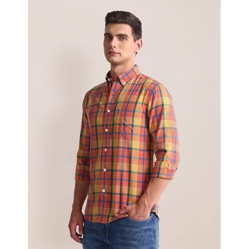 U.S. Polo Assn. Men's Checkered Regular Fit Shirt (Ussht2052_Orange