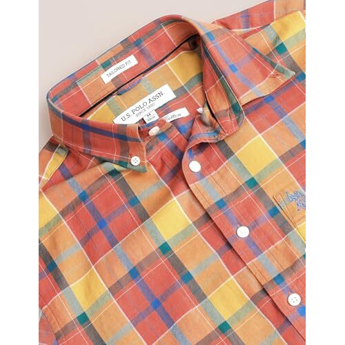U.S. Polo Assn. Men's Checkered Regular Fit Shirt (Ussht2052_Orange