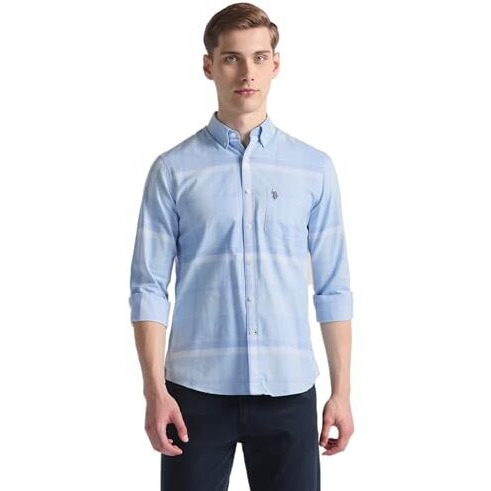 U.S. Polo Assn. Men's Checkered Regular Fit Shirt (Ussht2060_Blue