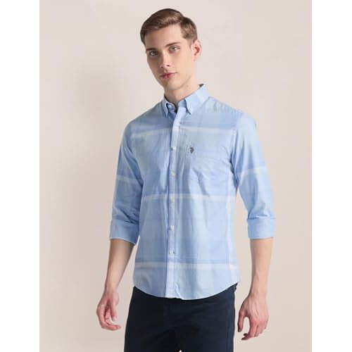 U.S. Polo Assn. Men's Checkered Regular Fit Shirt (Ussht2060_Blue