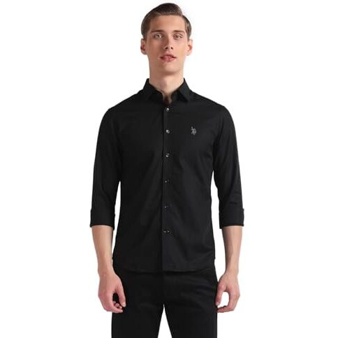 U.S. Polo Assn. Men's Woven Design Regular Fit Shirt (Usshtp0590_Black