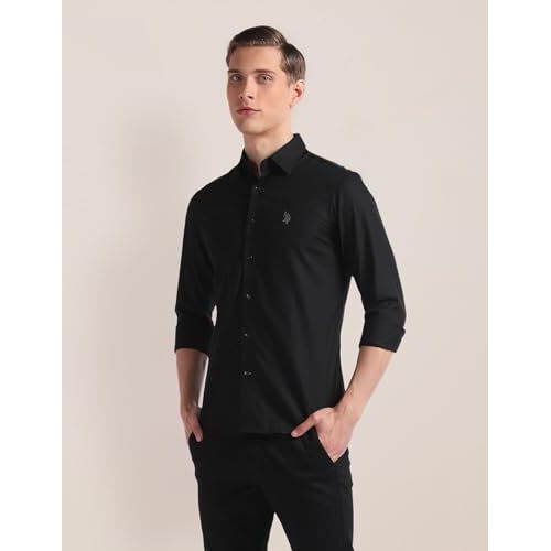U.S. Polo Assn. Men's Woven Design Regular Fit Shirt (Usshtp0590_Black