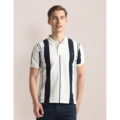 U.S. Polo Assn. Men's Striped Slim Fit Shirt (Ustsh1764_Off-White