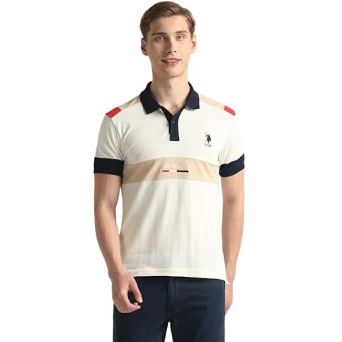 U.S. Polo Assn. Men's Colorblock Slim Fit Shirt (Ustsh1787_Beige