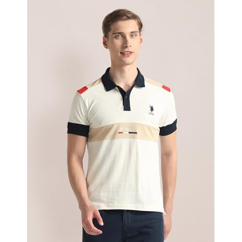 U.S. Polo Assn. Men's Colorblock Slim Fit Shirt (Ustsh1787_Beige
