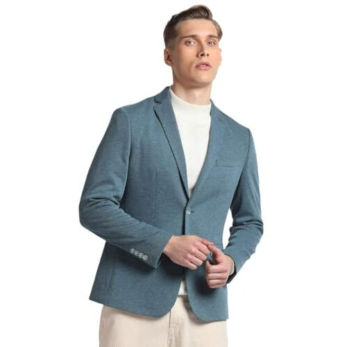 Arrow Men's Heathered Full Sleeve Slim Fit Notch Collar Polyester Formal Blazer