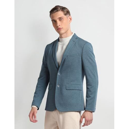 Arrow Men's Heathered Full Sleeve Slim Fit Notch Collar Polyester Formal Blazer